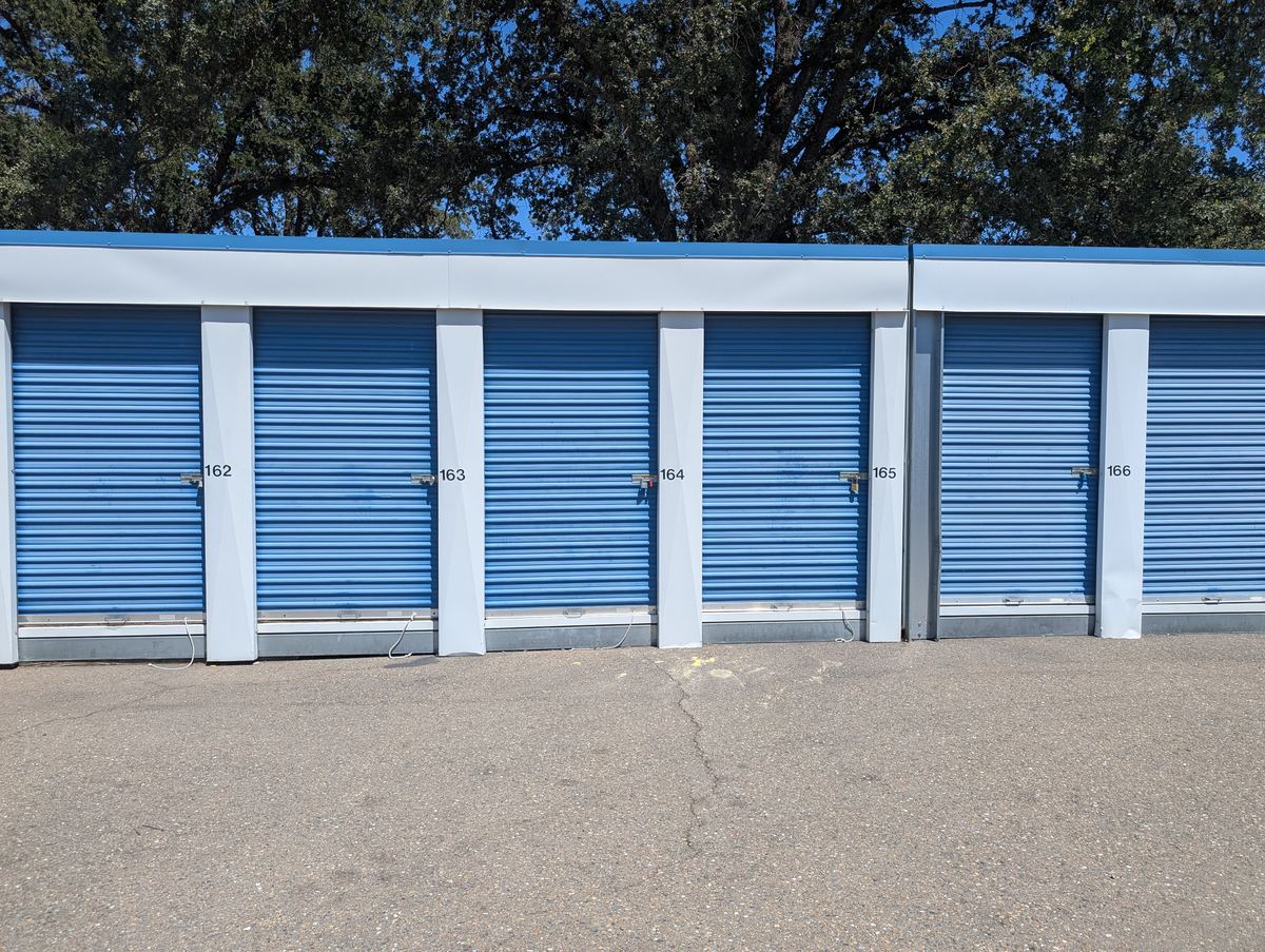 Row of numbered storage units at Ray's Self Storage